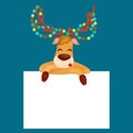 Christmas set of deer with banner isolated, happy winter xmas holiday animal greeting card, santa helper reindeer vector Royalty Free Stock Photo