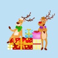 Christmas set of deer with banner isolated, happy winter xmas holiday animal greeting card, santa helper reindeer vector Royalty Free Stock Photo