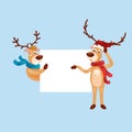 Christmas set of deer with banner isolated, happy winter xmas holiday animal greeting card, santa helper reindeer vector Royalty Free Stock Photo