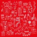 Christmas set. Design elements, children\'s. Cute cartoon style. New Year cards. Royalty Free Stock Photo