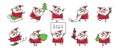 Christmas set of different Santa Clauses with christmas gifts, tree, animals and other