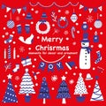 Christmas set of elements for design. Cute cozy flat style. Royalty Free Stock Photo