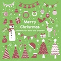 Christmas set of elements for design. Cute cozy flat style Royalty Free Stock Photo