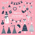 Christmas set of elements for design. Cute cozy flat style. Royalty Free Stock Photo