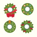 Christmas set of four wreaths with balls, bells, toys. Decoration on the door. Royalty Free Stock Photo