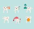 Christmas set of funny different teeth, cartoony, vector collection of teeth icons