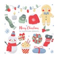 Christmas set of graphic cliparts elements, hand drawn style. Isolated image on white background.