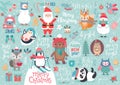 Christmas set, hand drawn style - calligraphy, animals and other elements Royalty Free Stock Photo