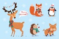 Christmas set, hand drawn style - calligraphy, animals and other elements. Vector illustration Royalty Free Stock Photo