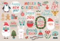 Christmas set, hand drawn style - calligraphy, animals and other elements Royalty Free Stock Photo