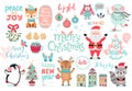 Christmas set, hand drawn style - calligraphy, animals and other elements Royalty Free Stock Photo