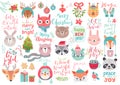Christmas set, hand drawn style - calligraphy, animals and other elements Royalty Free Stock Photo