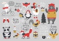 Christmas set, hand drawn style - calligraphy, animals and other elements. Royalty Free Stock Photo