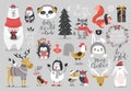 Christmas set, hand drawn style - calligraphy, animals and other elements. Royalty Free Stock Photo