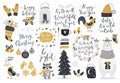 Christmas set, hand drawn style - calligraphy, animals and other elements. Royalty Free Stock Photo