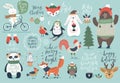 Christmas set, hand drawn style - calligraphy, animals and other elements. Royalty Free Stock Photo