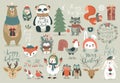 Christmas set, hand drawn style - calligraphy, animals and other elements. Royalty Free Stock Photo