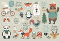 Christmas set, hand drawn style - calligraphy, animals and other elements. Royalty Free Stock Photo