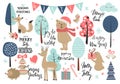 Christmas set, hand drawn style - calligraphy, animals and other elements. Vector illustration. Royalty Free Stock Photo