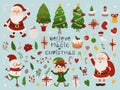 Christmas set with isolated cute gnome, Santa Claus and different items