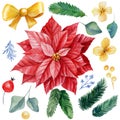Christmas set on isolated white background, watercolor drawings