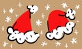 Christmas set of Santa Claus hats on a background of snowflakes. The New Year's Red hat is isolated on a light Royalty Free Stock Photo