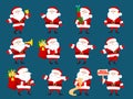 Christmas set Santa Claus stands, waves his arms, runs, rings a bell, carries a bag of gifts, reads a letter, holds a lis.