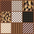 Christmas set of seamless patterns in chocolate brown colors. Repeated backgrounds.