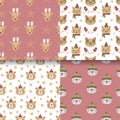 Christmas set of vector hand drawn seamless patterns with cat, snowman, bear. New Year and Merry Christmas set on kraft Royalty Free Stock Photo