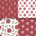 Christmas set of vector hand drawn seamless patterns. New Year and Merry Christmas set on craft paper background in cute Royalty Free Stock Photo