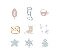 Christmas Set of vector xmas doodle scandinavian elements. New Year decoration. Winter background for fabric, textile Royalty Free Stock Photo