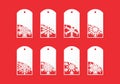 Christmas Set of white paper Sales Tags. Winter tags with snowflake isolated on red background. Vector EPS 10 Royalty Free Stock Photo