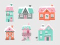 Christmas set with winter houses. Vector illustrations