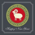 Christmas sheep in the red circle greeting card design