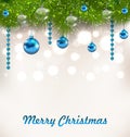 Christmas Shimmering Background with Fir Twigs and Glass Balls