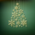 Christmas shining fir tree made from gold snowflakes. Elegant card template. EPS 10 Royalty Free Stock Photo