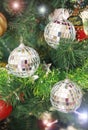 Christmas shiny toys balls on the tree for the new year holiday Royalty Free Stock Photo