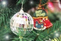 Christmas shiny toys balls on the tree for the new year holiday Royalty Free Stock Photo