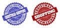 CHRISTMAS SHOPPING Blue and Red Rounded Stamp Seals with Scratched Styles