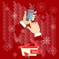 Christmas shopping men hand holding modern mobile phone Royalty Free Stock Photo