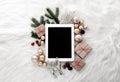 Christmas shopping online concept with white tablet Royalty Free Stock Photo