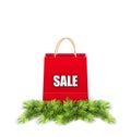 Christmas Shopping Sale Bag with Fir Branches Royalty Free Stock Photo