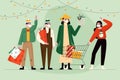 christmas shopping scene with people wearing face mask design vector illustration Royalty Free Stock Photo