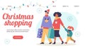 Christmas shopping website with family doing shopping flat vector illustration.