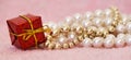 Christmas shopping, white and gold pearl necklace jewelry gifts, web banner