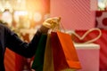 Christmas shopping - woman with shopping bags in hand Royalty Free Stock Photo