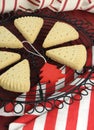 Christmas shortbread triangle cookies on vintage baking rack - vertical closeup. Royalty Free Stock Photo