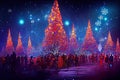 Christmas show on the streets of Los Angeles. Cartoon style. Multi colored fairy lights for the Christmas tree. Advertising for Royalty Free Stock Photo