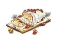 Christmas shtolen new year cake watercolor illustration Royalty Free Stock Photo