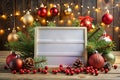 Christmas Sign, Blank Sign with Christmas Decorations Royalty Free Stock Photo